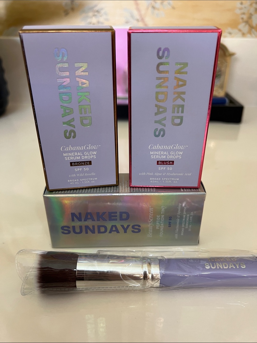 sundays CabanaGlow Mineral Glow Drops & Brush Set - Lavender, Pink, Bronze
